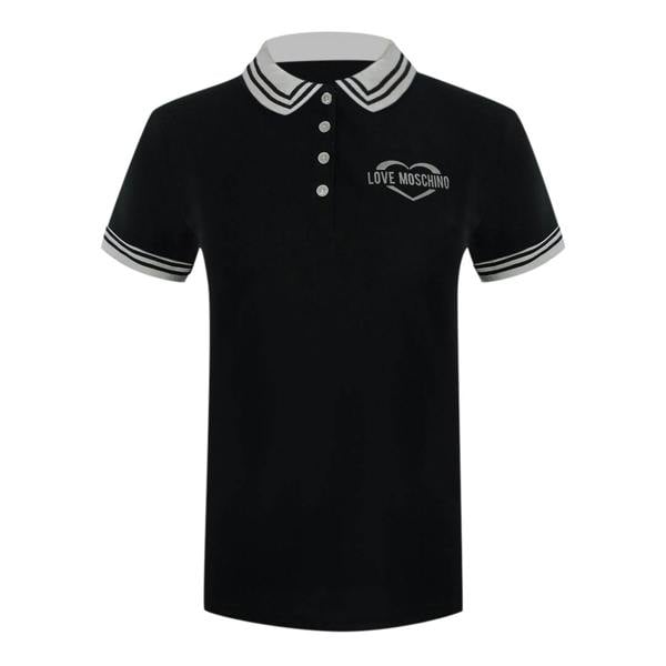 Moschino Love Moschino Silver Heart Logo Black Polo Shirt