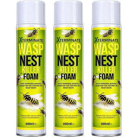 Xterminate Wasp Nest Killer Spray Foam 600ml x3 Powerful 5m Long Reach Outdoor and Indoor