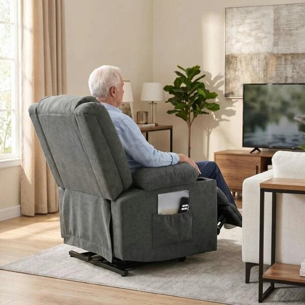 Dual Motor Recliner Chair, 55° Electric Lift Chair for Elderly, Recliner Armchair with Massage and Heat, Dark Grey