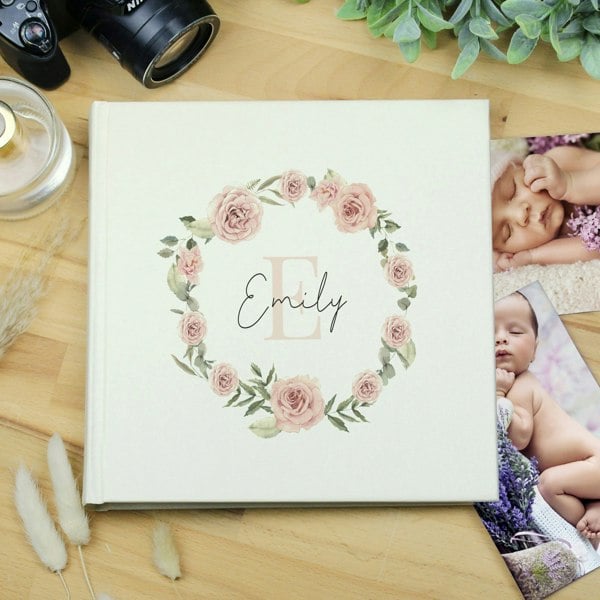 Personalised Memento Company Personalised Floral Wreath Square Photo Album