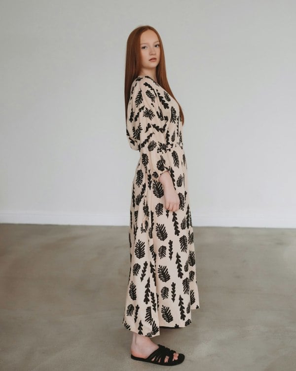 Eco viscose in Kaya Cream Seaweed Print Maxi Dress-image 1