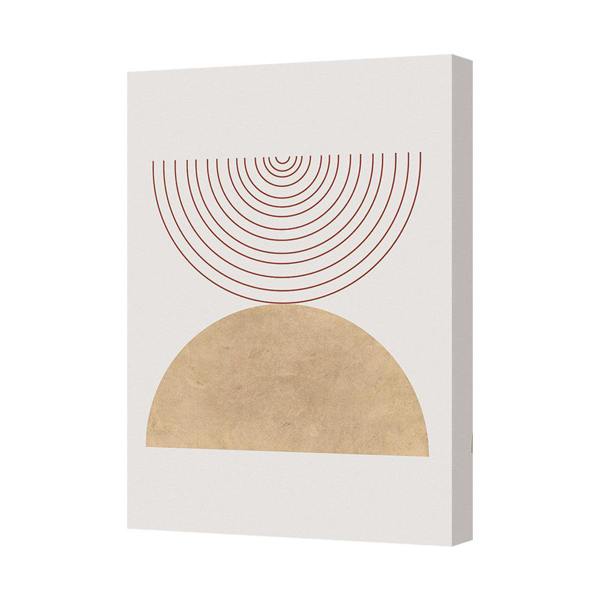Benjamin Tate Design Abstract Geometric Art Canvas Print with Red Arcs and Beige Half Circle