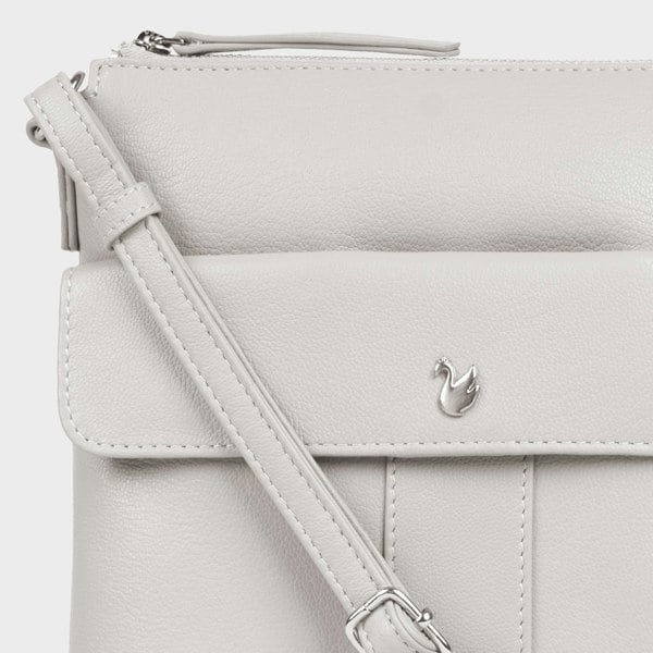 Assots London 'AMBA' Ice Grey Soft Nappa Full Grain Real Leather Crossbody Bag