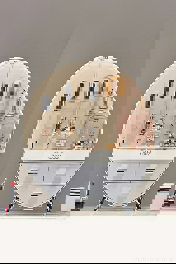 Living and Home 34CM High Round Transparent Cosmetic Display Box With 3 Drawers Storage Box