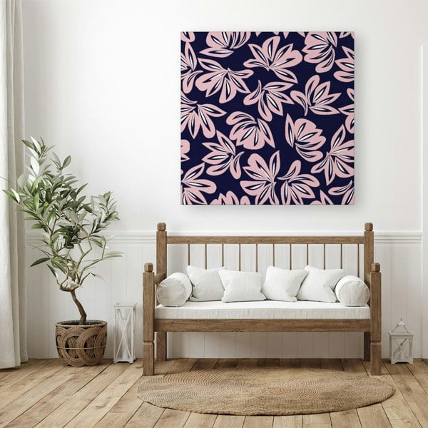 Warren Reed Pink Navy Floral Botanical Pattern Canvas