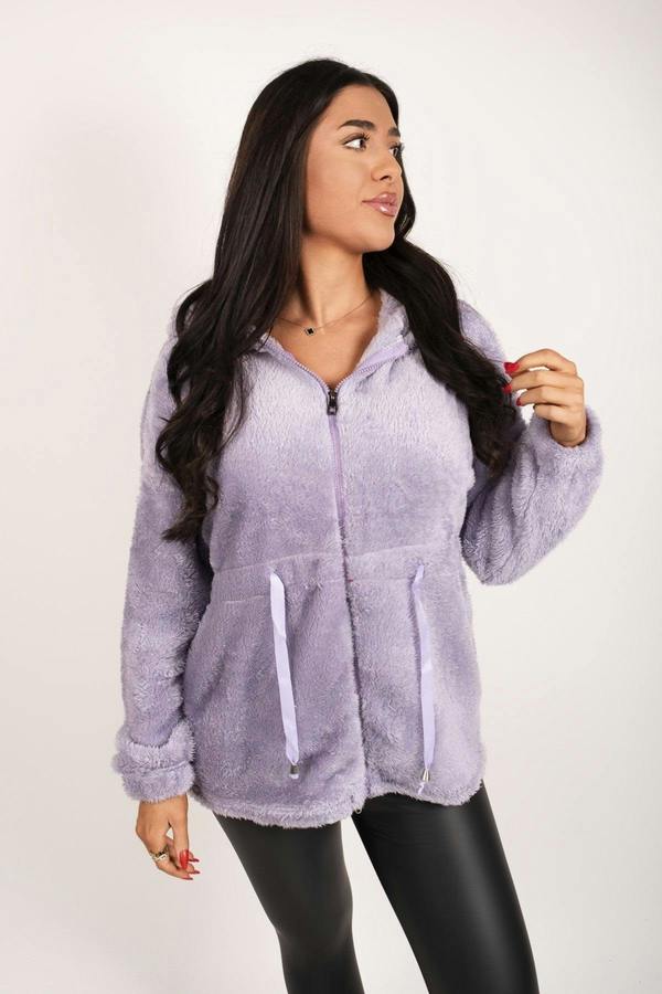 Mirelli Fluffy Zip Up Hoodie With Drawstring Waist - Purple