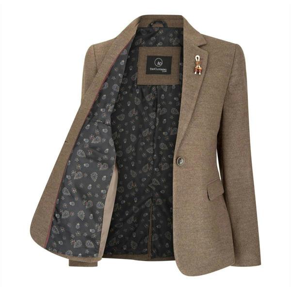 TruClothing Womens Tweed 1920s Herringbone Light Brown Blazer