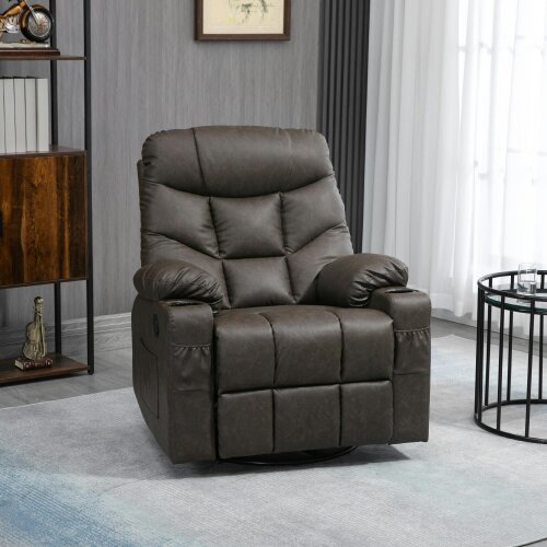 HOMCOM Manual Recliner Chair with Footrest, Cup Holder, Swivel Base - Brown