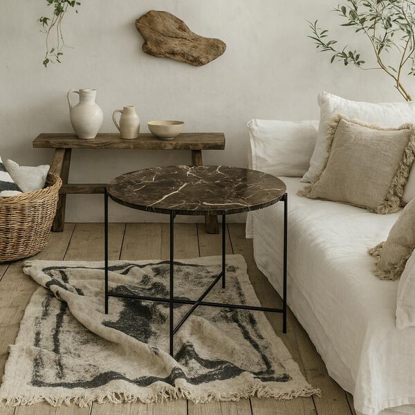 Wyld Haus Verona Round Brown Marble Stone Side Table