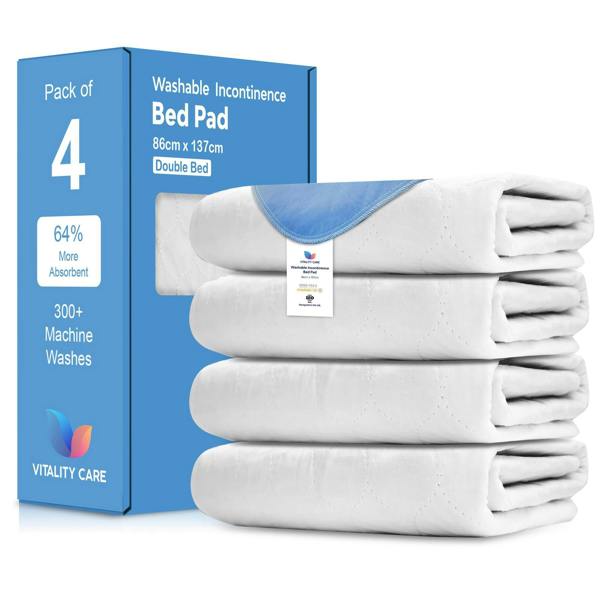 Vitality Care Incontinence Washable Bed Pads Protection Sheets - Reusable with High Absorbency