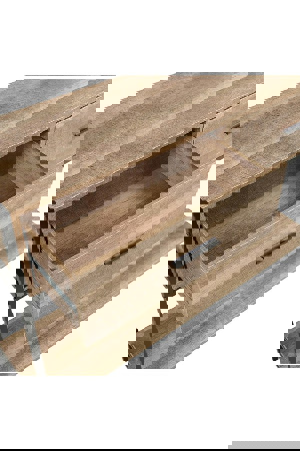 Living and Home Rustic Brown Metal Frame Console Table with 2 Drawer and Shelf