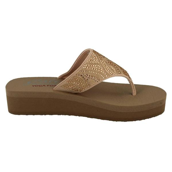 Skechers Ladies Skechers Toe Post Platform Wedge Sandals Stone Candy 31614