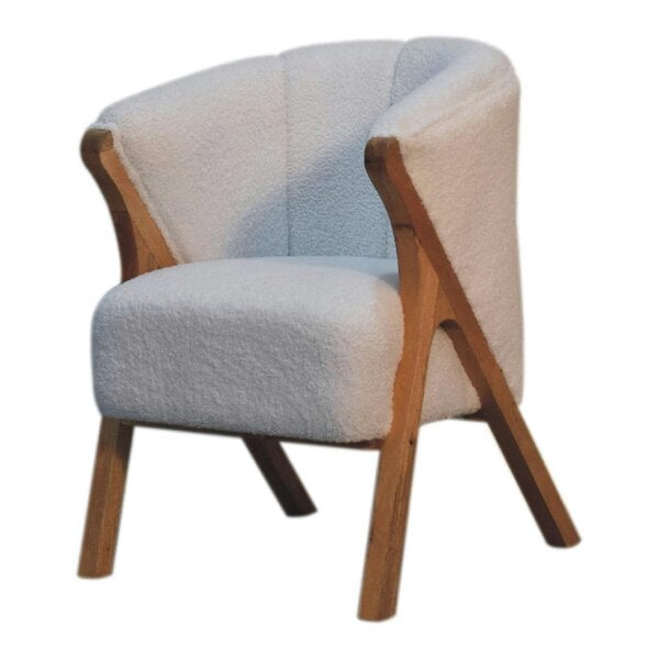 Wyld Haus Sarlat White Boucle and Mango Wood Cosy Chair