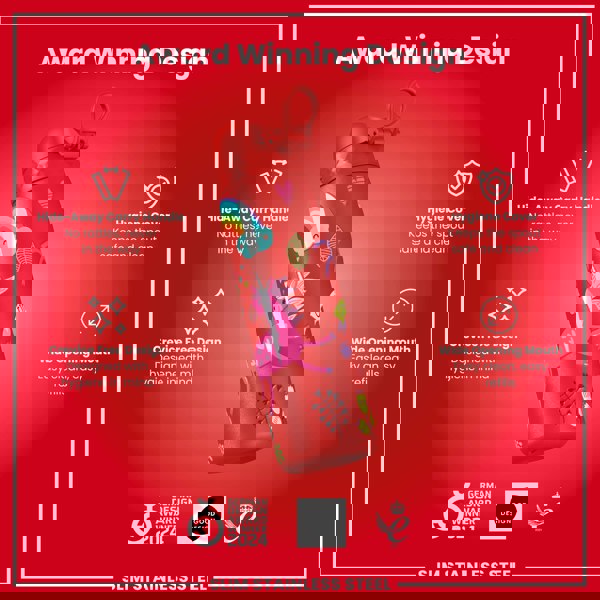 ION8 Leak Proof Slim Water Bottle, Stainless Steel, Red Unicorns, 600ml (20oz)