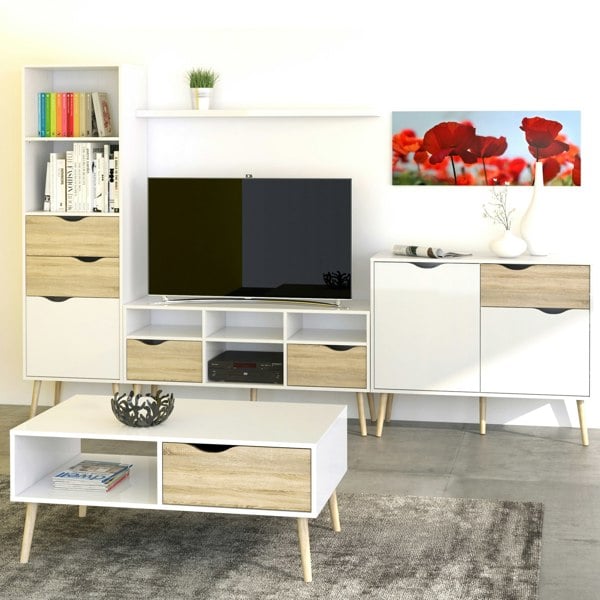 Furniture To Go Oslo Bookcase 2 Drawers 1 Door in White and Oak