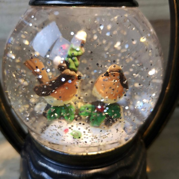 Samuel Alexander 20cm Dual Power LED Christmas Glitter Water Spinner Antique Lantern Robin Scene