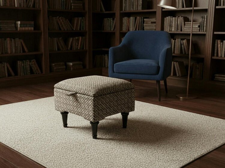 ISTOOLS Multifunctional Eden Brown Bloc Pattern Geometry Coffee Table Storage Ottoman Pouffe – Stylish Living Room Footstool - 19 x 17 Inches (48 x 43cm)