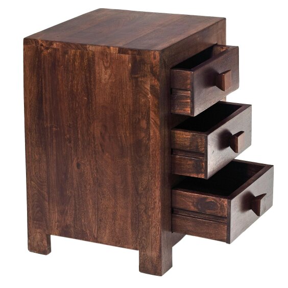 Wyld Haus Phuket Dark Mango Wood 3 Drawer Bedside Table