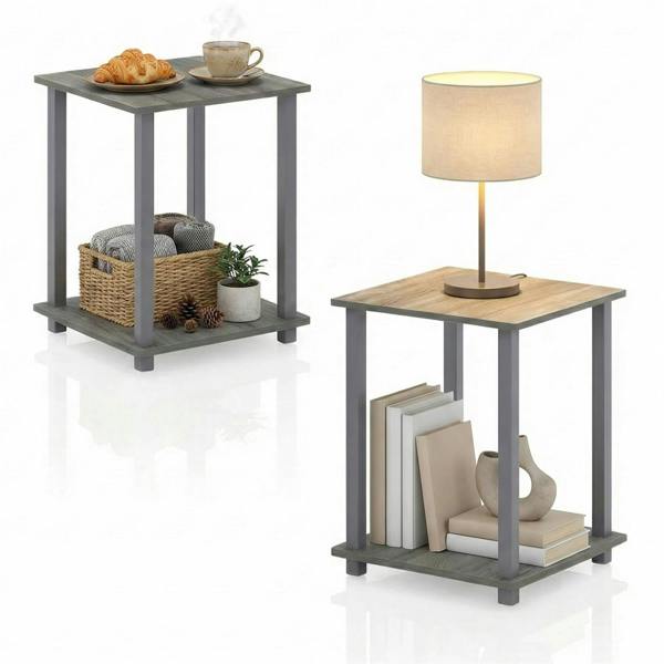 WALPLUS Modern Furniture Piece for Stylish and Functional Home Use | 12127GYW/GY Simplistic End Table, Set of Two, French Oak Grey