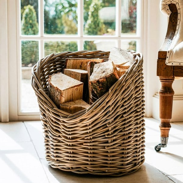 Ivyline Wicker Log Basket Round