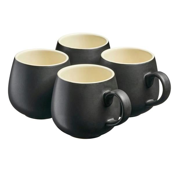 Cooks Professional Set of 4 Stoneware Mugs | 350ml | Matt Black