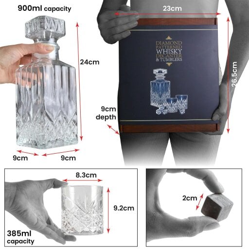 Kimm and Miller Whisky Gift Set with Glass Whisky Decanter, Glasses & Stones