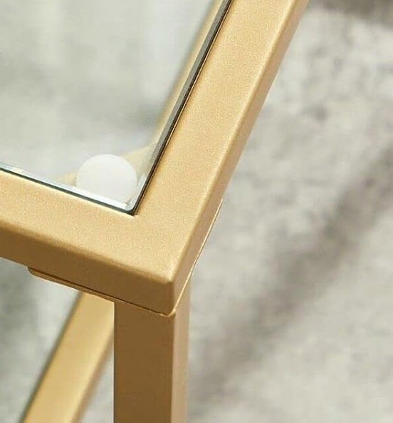 Modcraft Modern Glass Coffee Table with Storage – Gold Steel Frame, Tempered Glass Shelves
