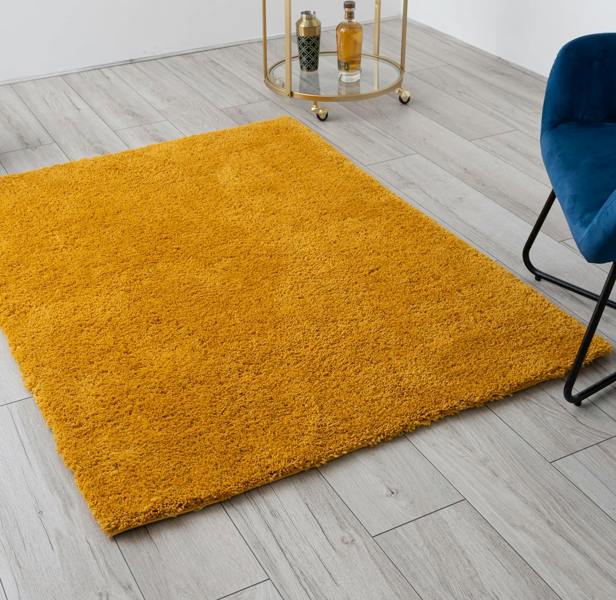 A.Unique Home Rome Shaggy Rug - 2.5cm Low Pile 1050GSM- Mustard - 110x150cm