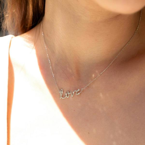 Spero London Sterling Silver Jewelled Love Necklace