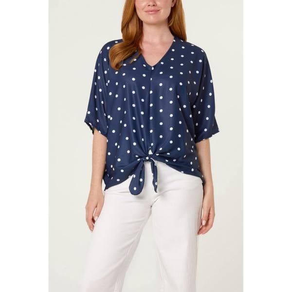 Blue Vanilla Polka Dot Knot Front Top