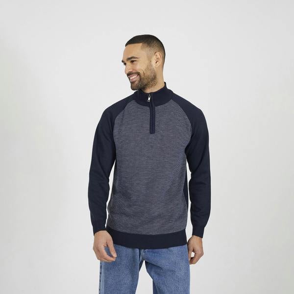 Brave Soul Navy Quarter Zip Funnel Neck Jumper - Navy Image 1