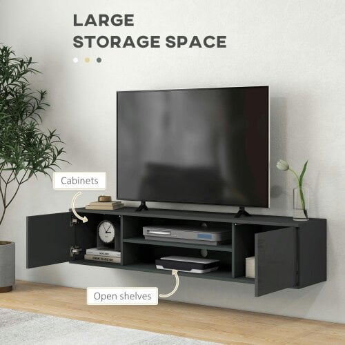 Wyld Haus Minoco Wooden Grey Floating TV Stand With Shelf and Doors For Screens Up To 60 Inches