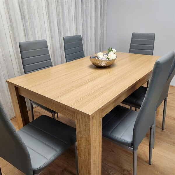 Kosy Koala Dining Set of 6 Dining Table and 6 Grey Faux leather Chairs Dinig Room Furniture