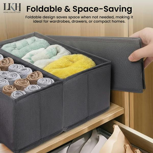 LKH HOME COLLECTION LKH Clothes Drawer Organiser Set of 6 - Non-Woven Foldable Wardrobe Storage Boxes for Clothes, Underwear, Bras & Accessories