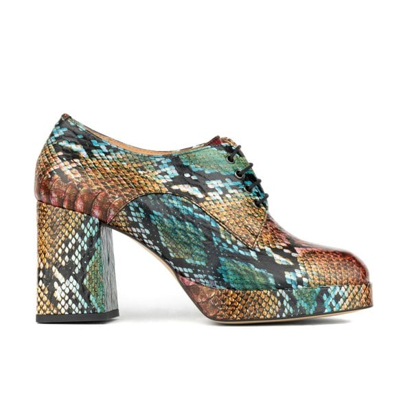 Embassy London Roulette Platform - Green & Brown Snake - Women's leather oxford pump with platform and block heel