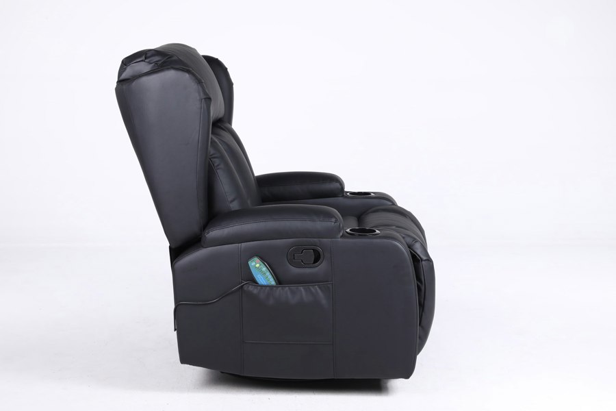 SQUAREBOXX Copenhagan Leather Manual Recliner Armchair with Heat Massager in Black