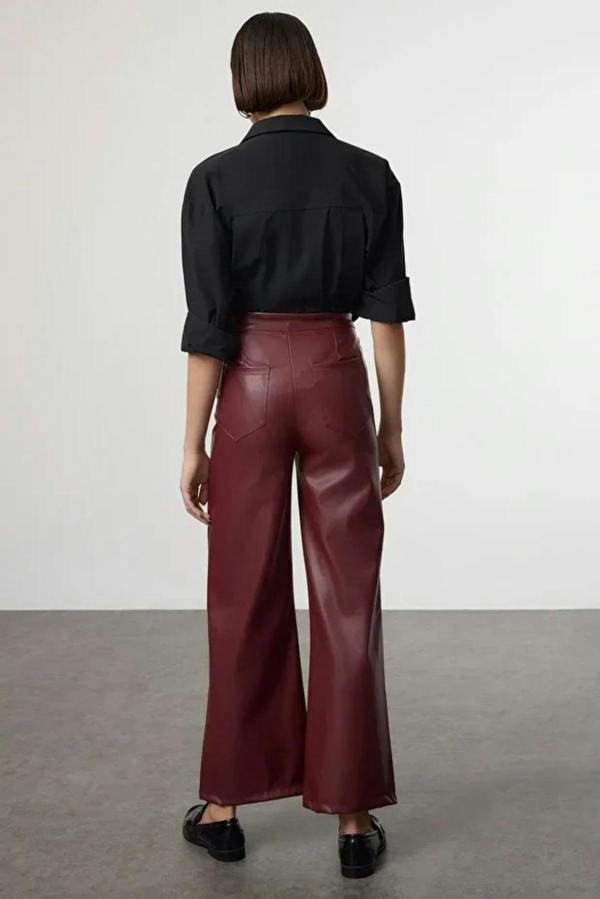 Hoxton Gal Faux Leather Wide Leg Knit Trousers with Pocket Detail