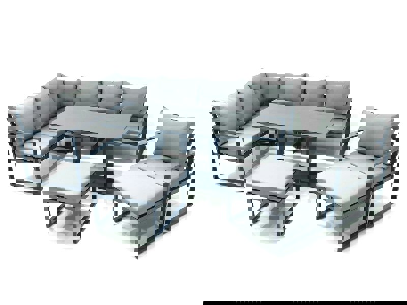 Fimous Aluminum Outdoor Garden Furniture Set Corner Sofa Chair 2 Big Footstools Adjustable Rising Lifting Dining Table Sets Dark Grey