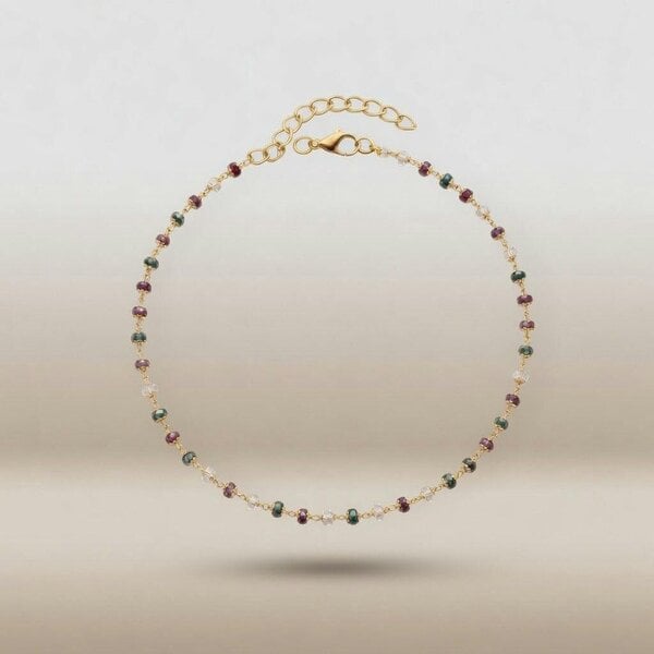 The Colourful Aura Gold Plated Multicolour Gemstone Bead Anklet Adjustable