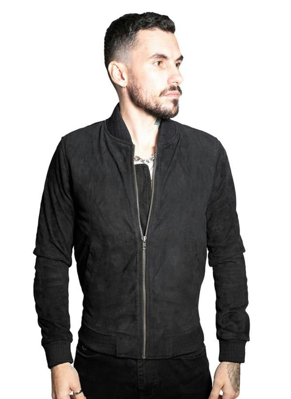 Infinity Leather Mens Retro Goat Suede Varsity Leather Bomber Jacket-Athens