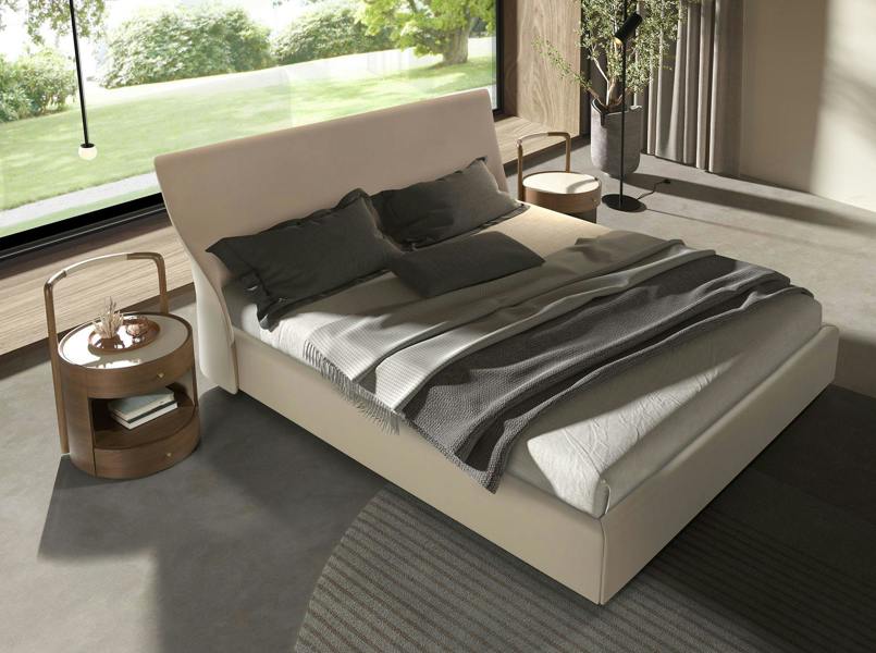 Angel Cerdá Walnut bedside table with wooden top upholstered in cream leatherette 7197