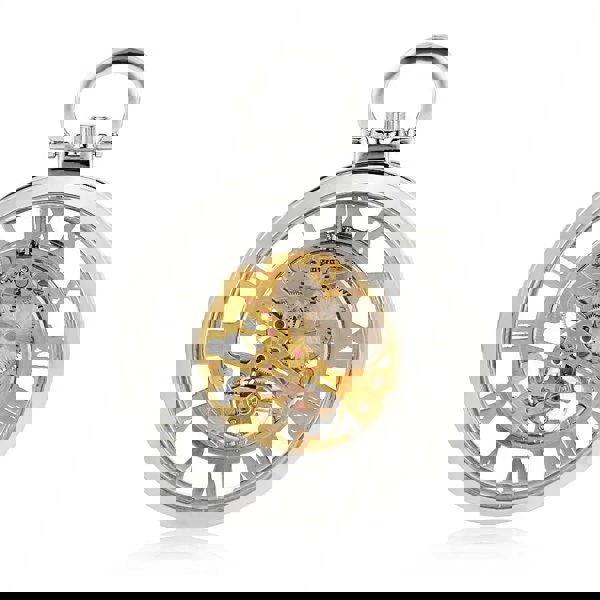 TruClothing Mechanical Skeleton Open Face Silver Pocket Watch