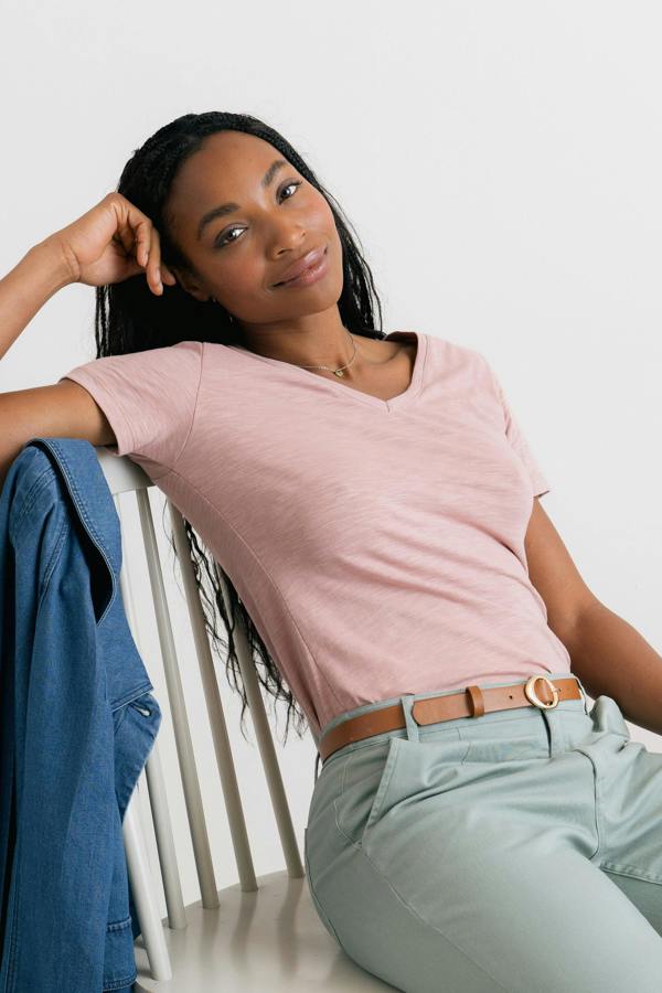 Lily & Me Victoria Organic Cotton V-Neck T-Shirt Soft Pink