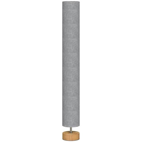 Grey linen drum floor lamp with wooden base