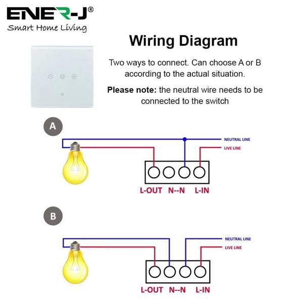 ENER-J EnerJ WiFi+RF Smart 1 Gang Dimmable Touch Light Switch, White Alexa & Google Compatible, App Control, 1/2-Way with Wireless Kinetic Switches