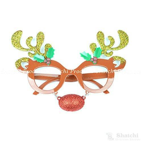 Brown Reindeer Nose Christmas Party Glasses with Glitter Plastic Costume Props image 3