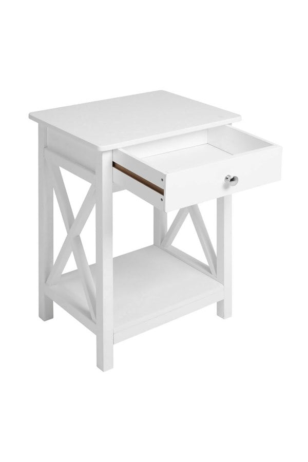 Living and Home 2-Tier Drawer Nightstand Wooden  Bedside Table with Storage Shelf 55.5cm H