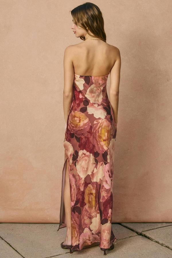 BALOU Womens Floral Strapless Maxi Dress
