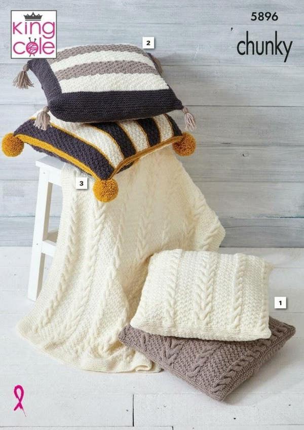 King Cole Wildwood Chunky Knitting Pattern 5896, Blankets, Cushions One Size