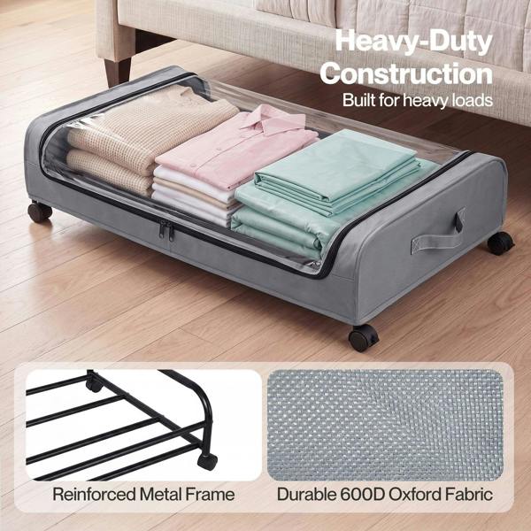 Levede Under Bed Storage Boxes with Lids  46L x2  Rolling  Grey  Oxford